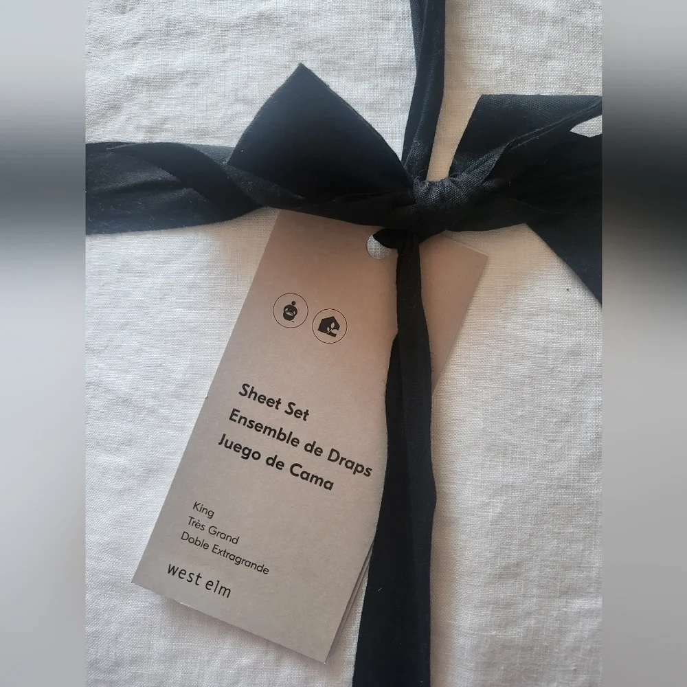 ❤️BUY 2 GET 1 FREE West Elm European Flax Linen Sheet Set White, King